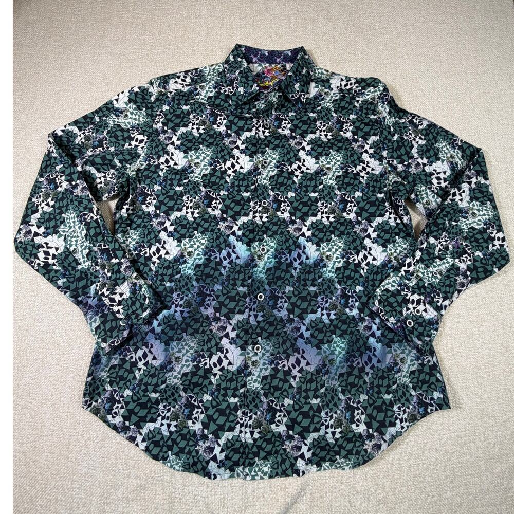 Robert Graham Men Medium Black Green Classic Fit Long Sleeve Button Front Shirt